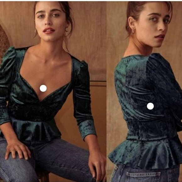 SAYLOR Emerald Green Delfina Velvet Top M NEW Revolve - Picture 6 of 7